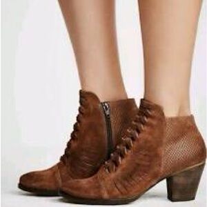 Free People Loveland Brown Mocha Suede Cutout Braided Festival Ankle Boot‎ 9.5